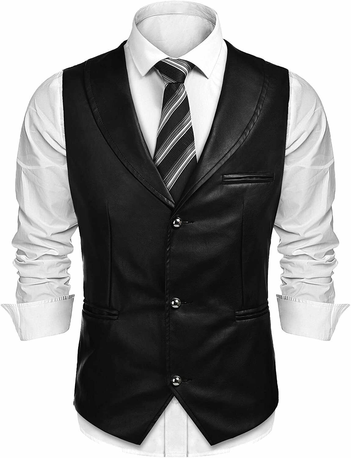 COOFANDY MEN’S LEATHER VEST CASUAL WESTERN VEST JACKET SLIM FIT V NECK SUIT VEST