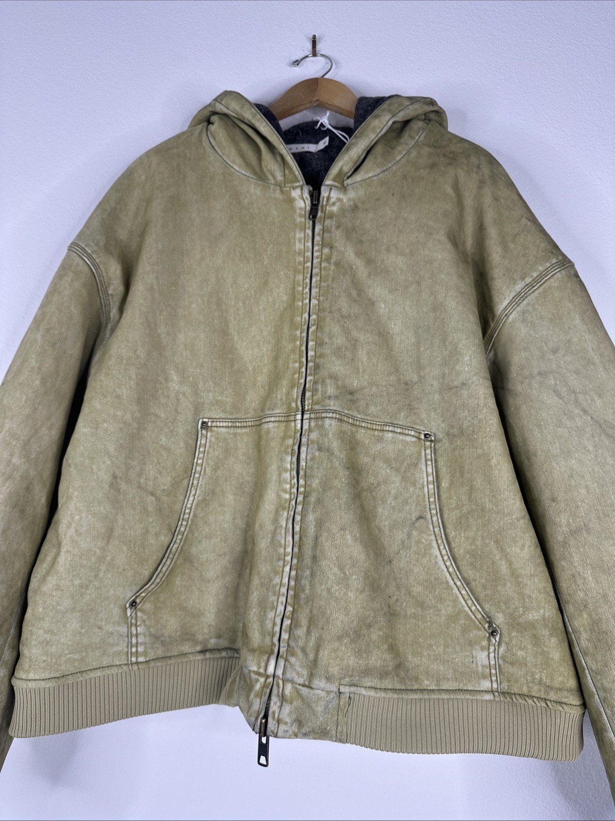 MNML FLOCKED HOODED ZIP UP WORK JACKET MENS SIZE 2XL TAN