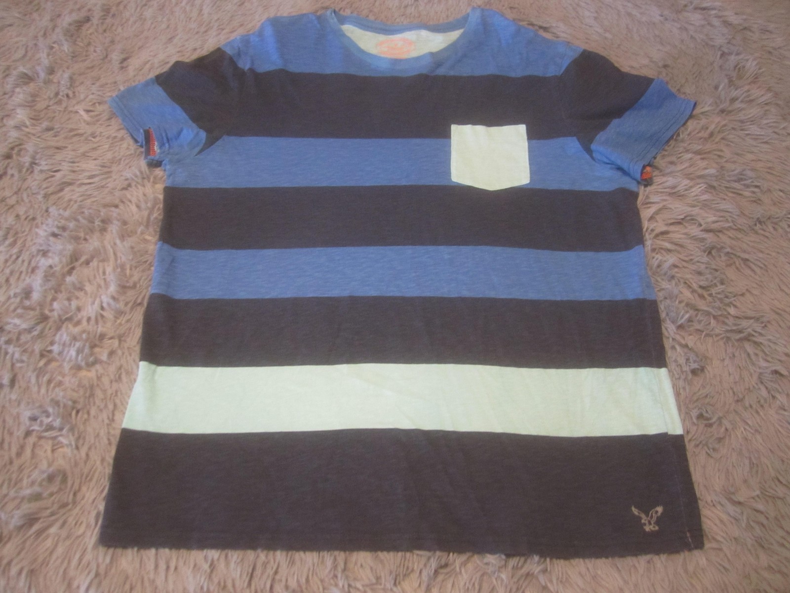 American Eagle Outfitters Shirt Mens XL Blue Green Striped Pocket Logo Tee