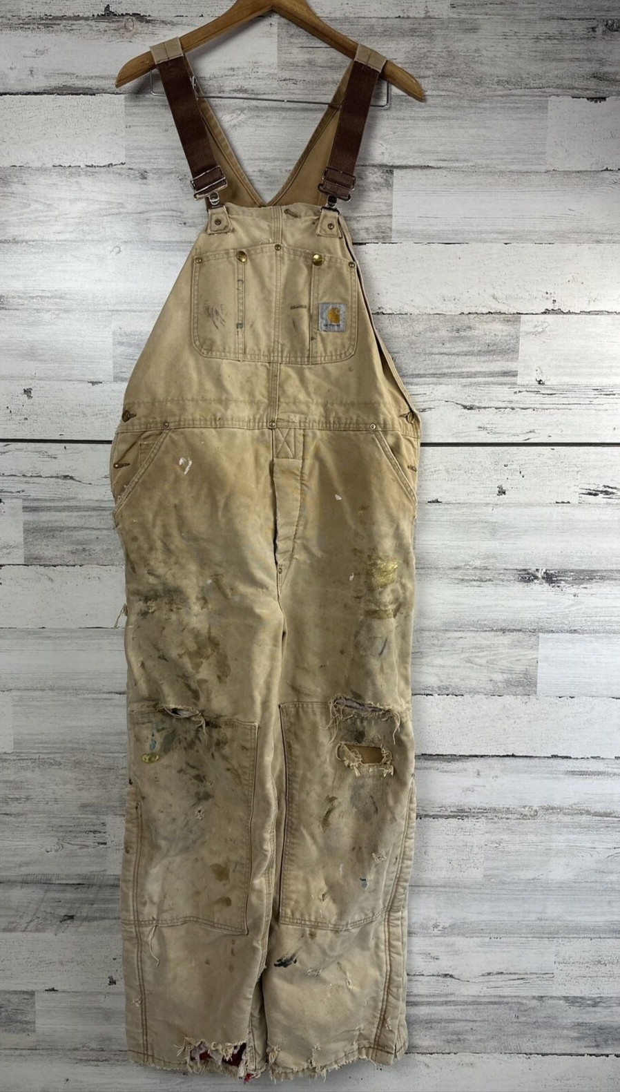 vtg USA CARHARTT Dungarees Quilt Lined 38×32 Bib Overalls Insulated Real Worker