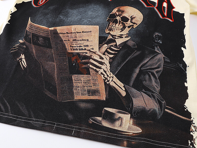 NEW Mens Godspeed Skeleton reading newspapers print Tee Washed T-shirt 2 Color