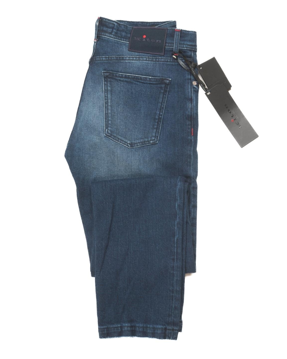Kiton Napoli $1,470 NWT Blue 5 Pocket Slim Stretch Denim Cotton Jeans 36 US