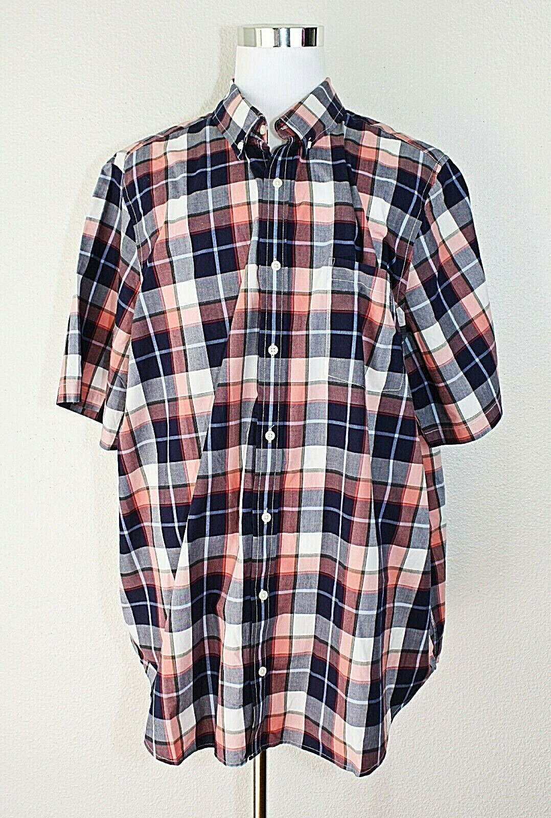NWT GOODFELLOW Shirt Big Tall Sz. 3XB White Blue Peach Plaid Collar 21″ #03
