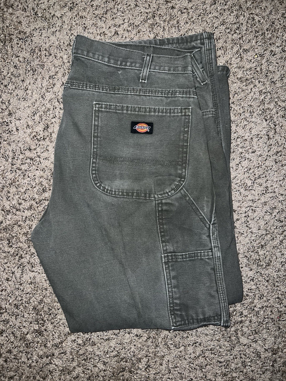 Dickies Duck Canvas Carpenter Pants Mens 38×30 Green Distressed Faded Work