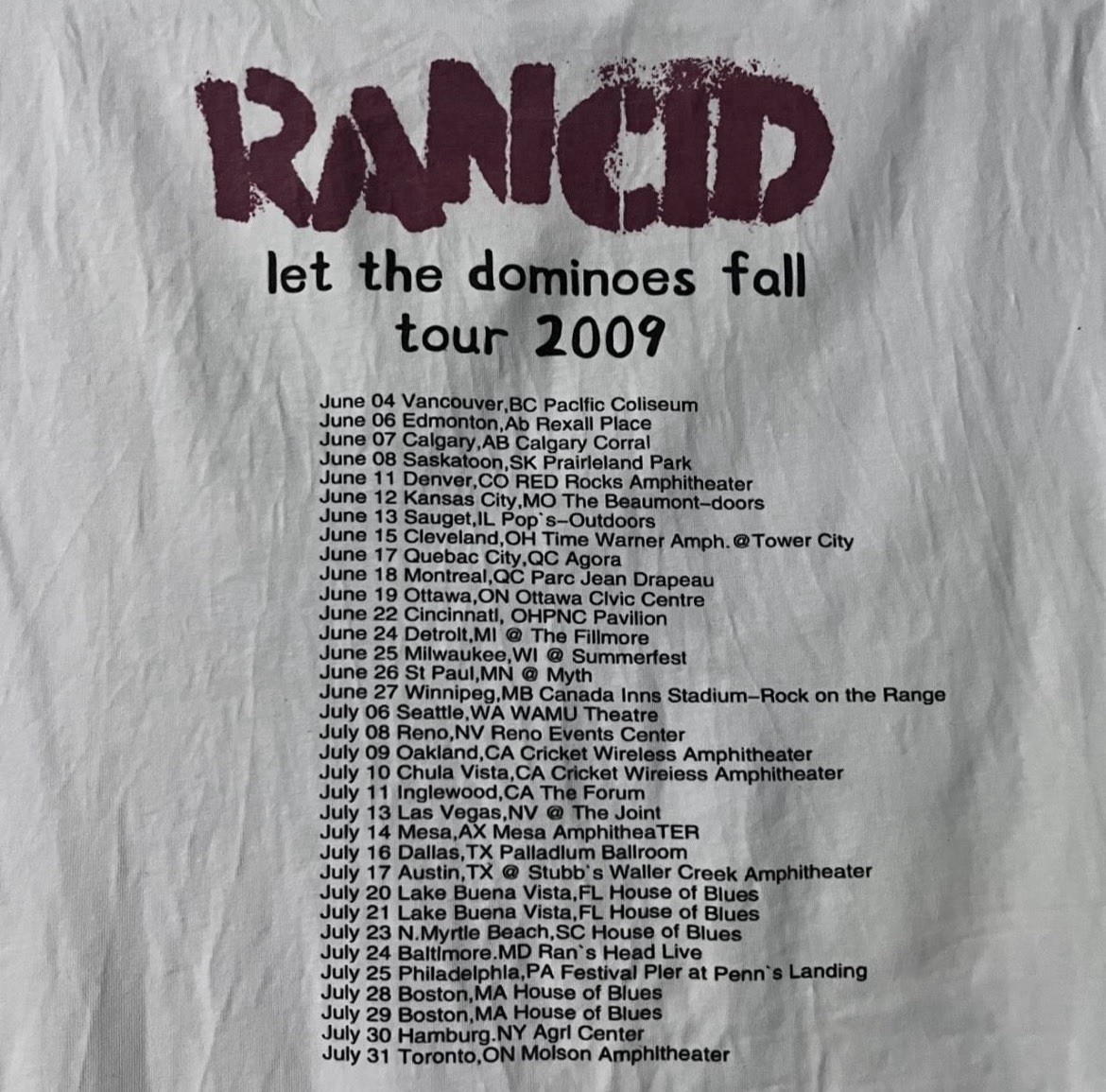 VINTAGE Rancid ‘Let The Dominoes Fall Tour Sleeveless Tee Size M Flawless
