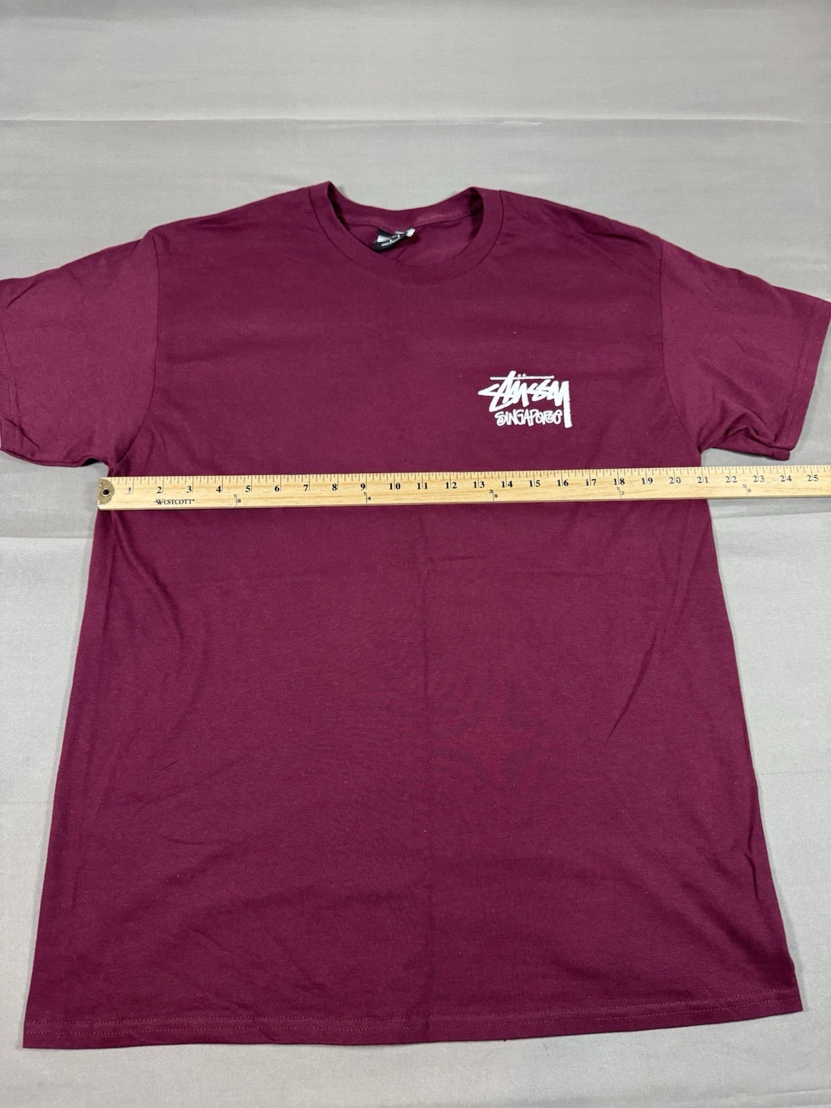 Rare Stussy Chapter Singapore Cut Tag Maroon Men’s Graphic T Shirt Size L