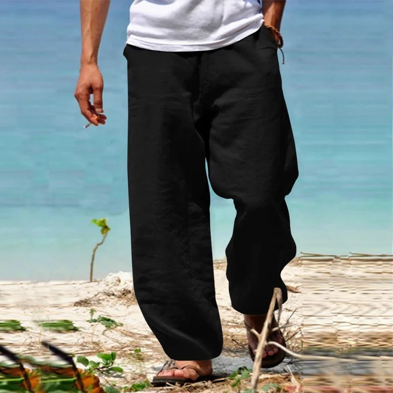 Mens Cotton Linen Loose Pants Casual Drawstring Beach Yoga Baggy Long Trousers
