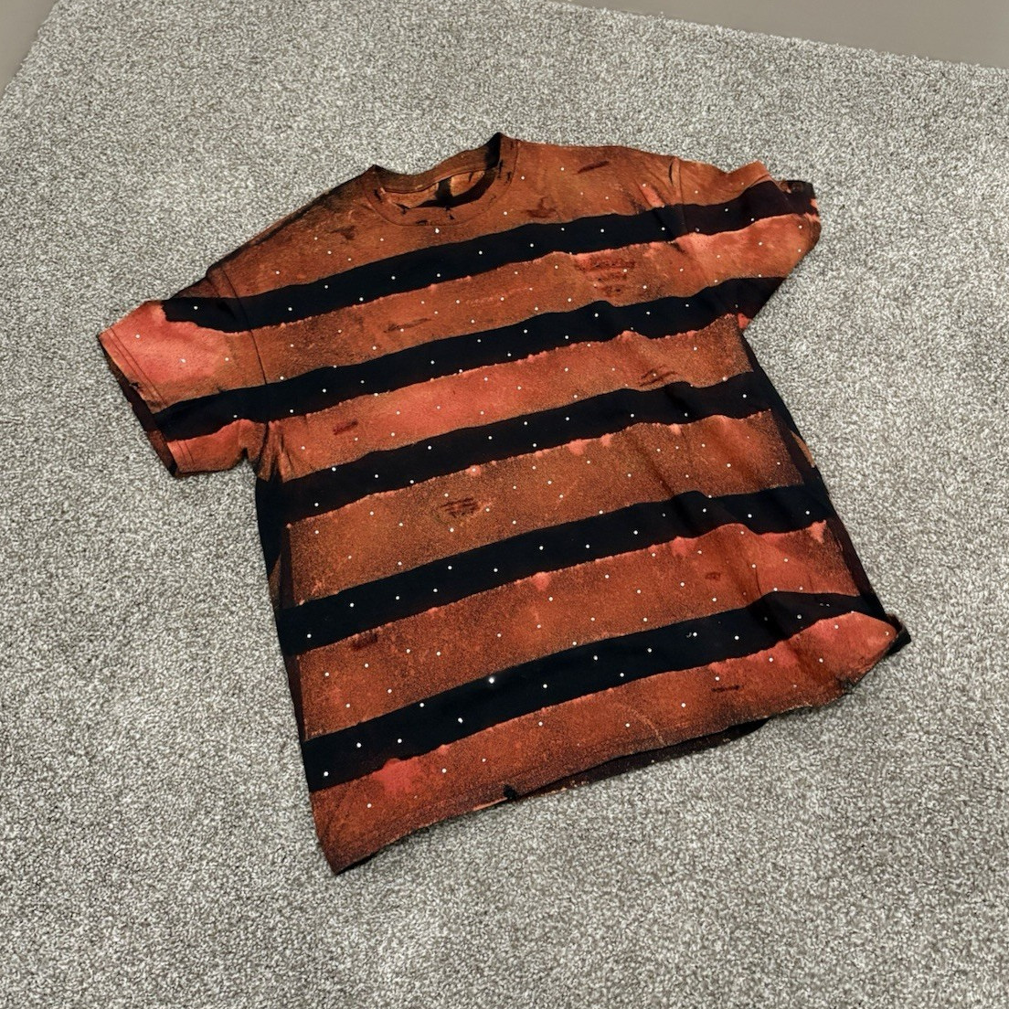 Men’s Cotton Striped Crew Neck Short Sleeve T-Shirt Orange/Black Size M/L