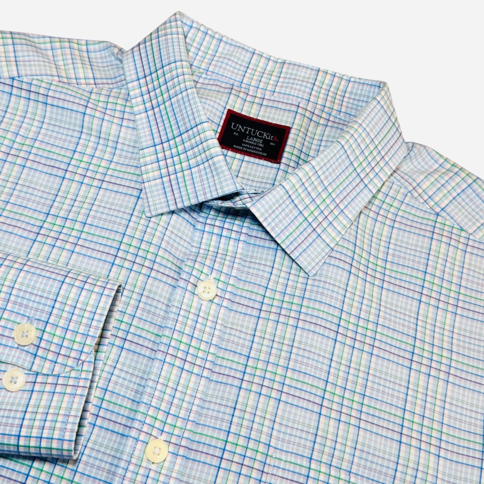 UNTUCKit Magliocco Blue Plaid Wrinkle Free Shirt Mens Large Long Sleeve Casual