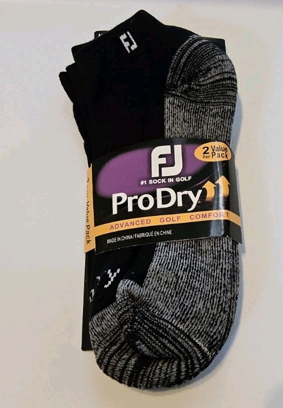 FootJoy Men’s ProDry Advanced Golf Comfort Socks Cushioned 2 Pairs Black Sz 7-12