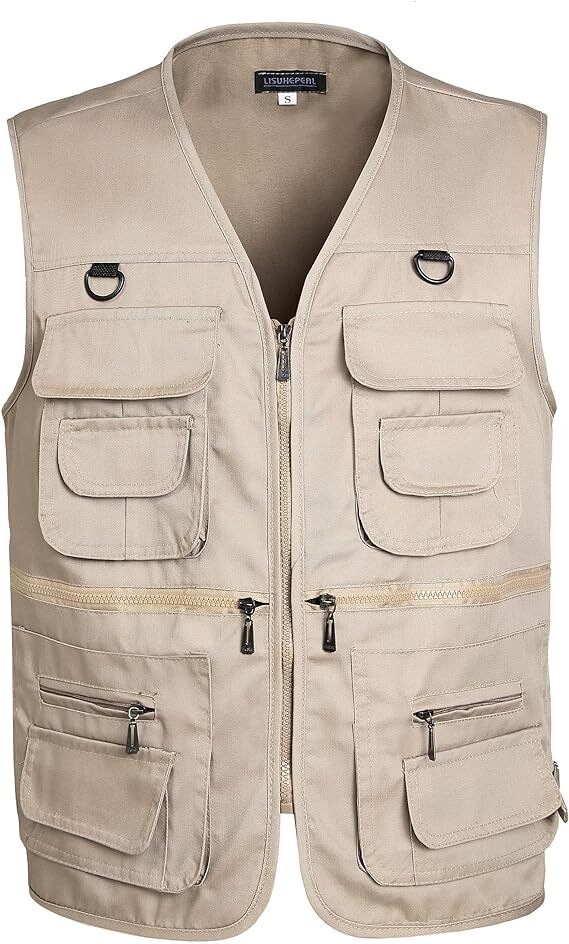 Men Cargo Multi Pocket Utility Vest Fishing Hiking Camping Gilet Waistcoat Tops
