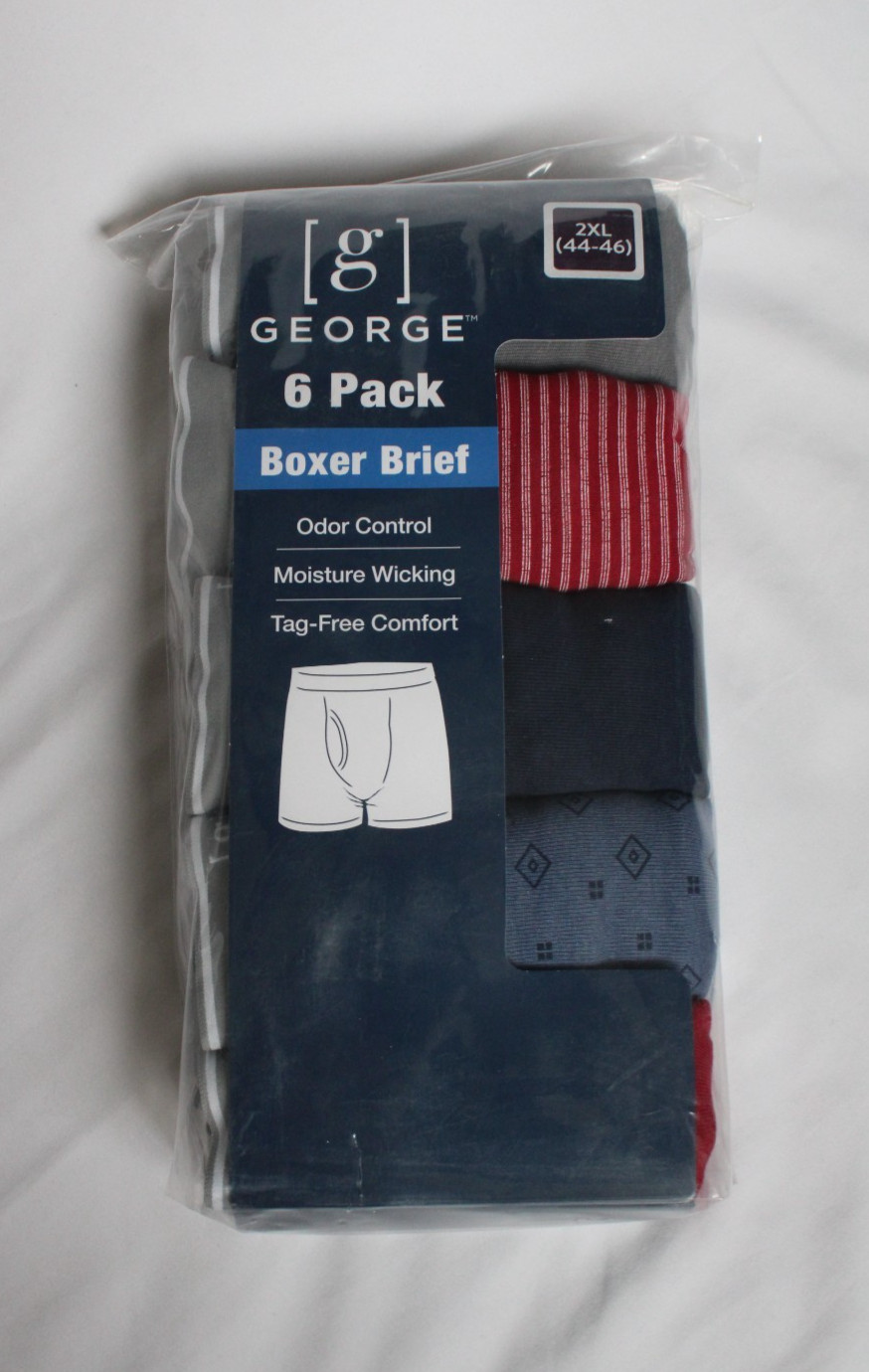 George 6 Pack Boxer Briefs Men’s 2XL (44-46) 100% Cotton Tag Free Comfort – NEW