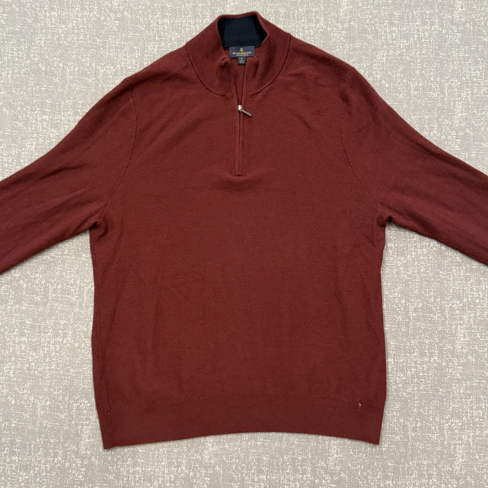 Brooks Brothers 1/4 Zip Sweater Mens XL Maroon Red Extra Fine Merino Wool Luxury