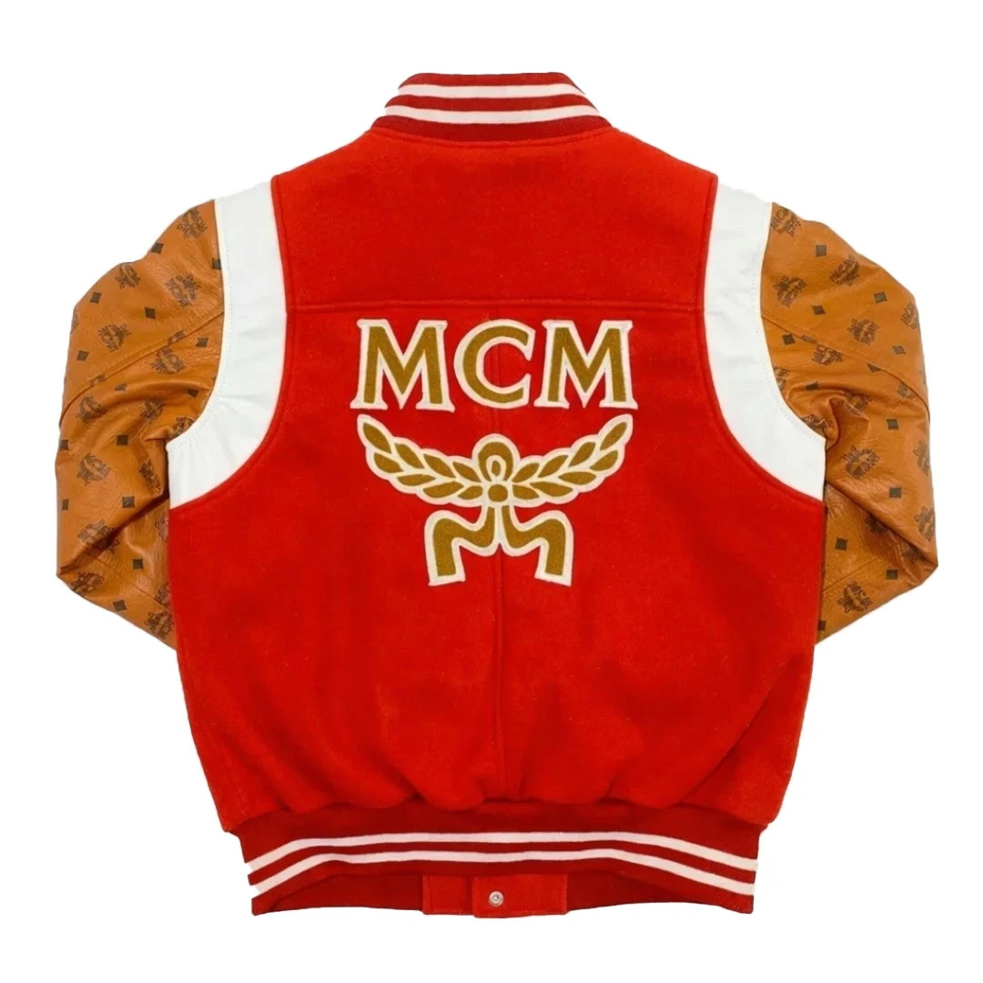 MCM Varsity Bomber Jacket Vintage Authentic Monogram Leather Sleeves