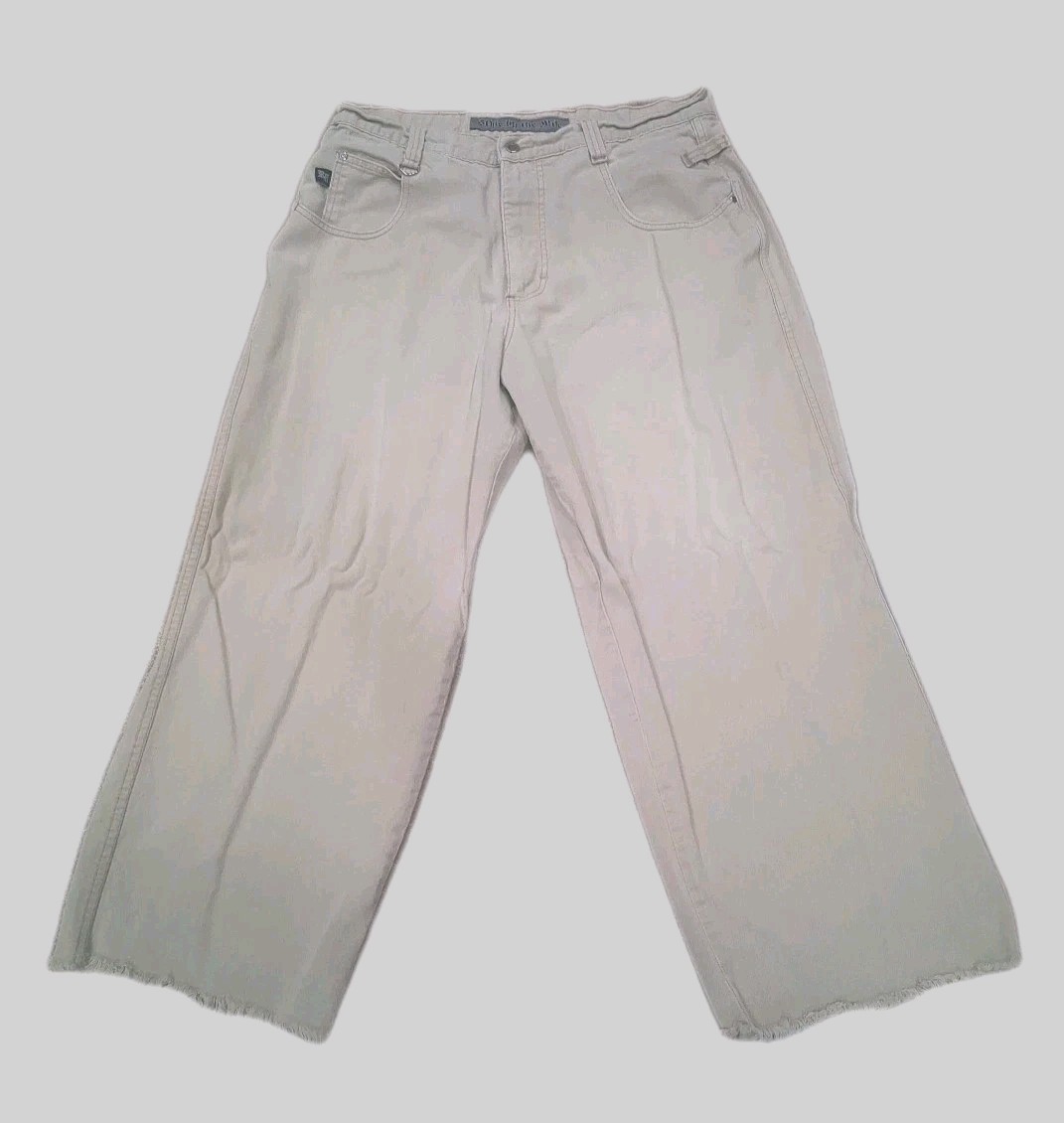 Vnt Rollin Hard Jeans Mens 38X27 Beige Wide Leg Cropped Hem Skater USA Y2K 90s