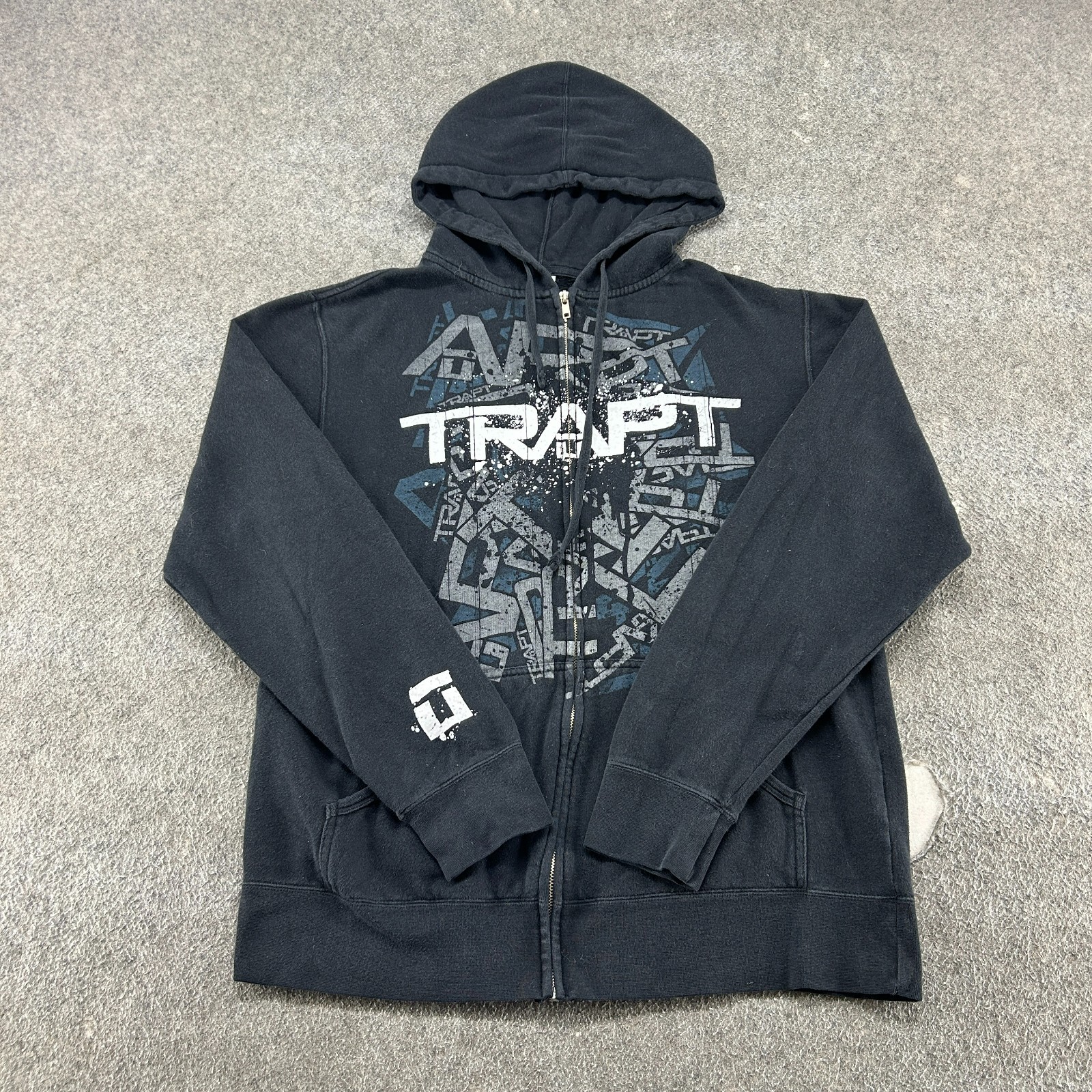 VINTAGE Trapt Hoodie Men L Black Full Zip Cotton Band Nu Metal Grunge APX Y2K