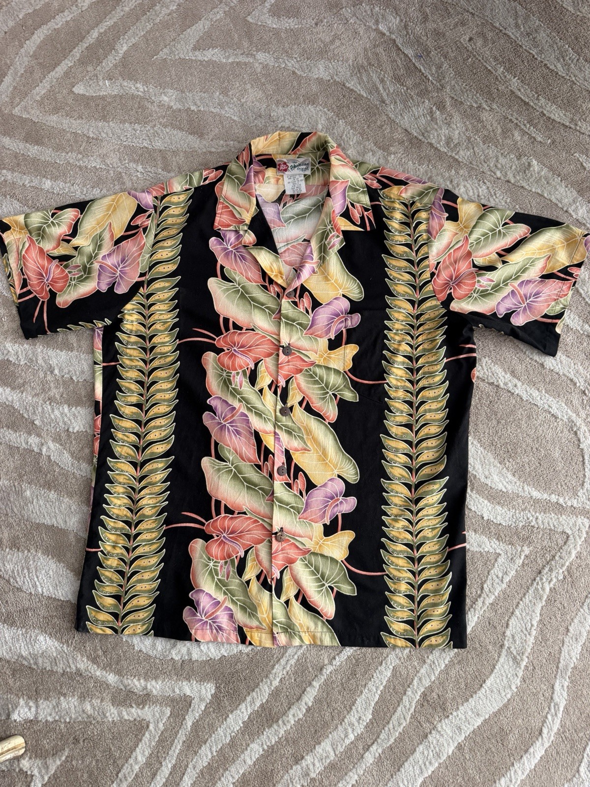 Vintage Hilo Hattie Hawaiian Shirt Mens Large Floral Button Up Short Sleeve