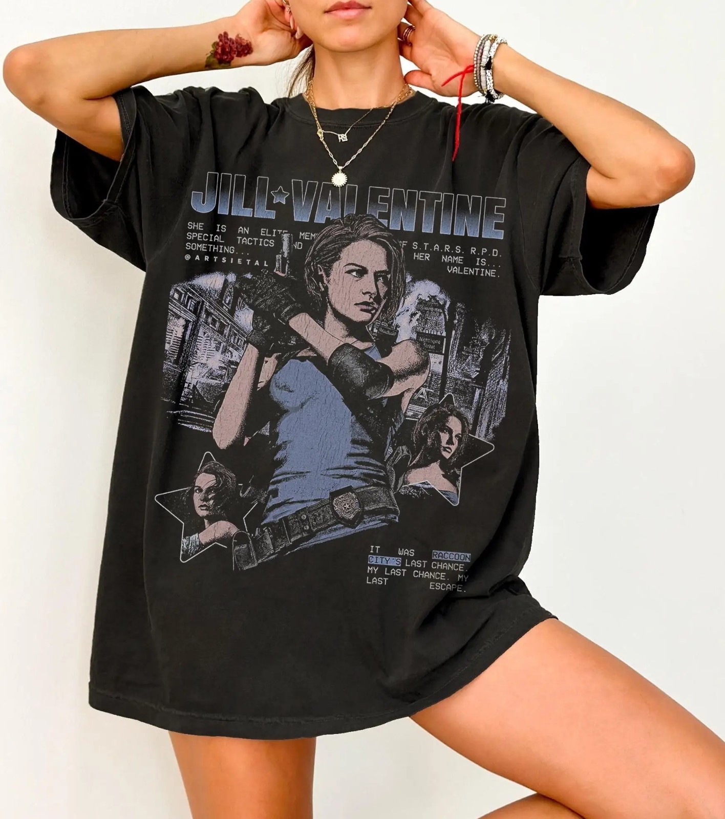 Resident Evil Jill Valentine Cotton T-Shirt RE Video Game Cotton Anime Game Top