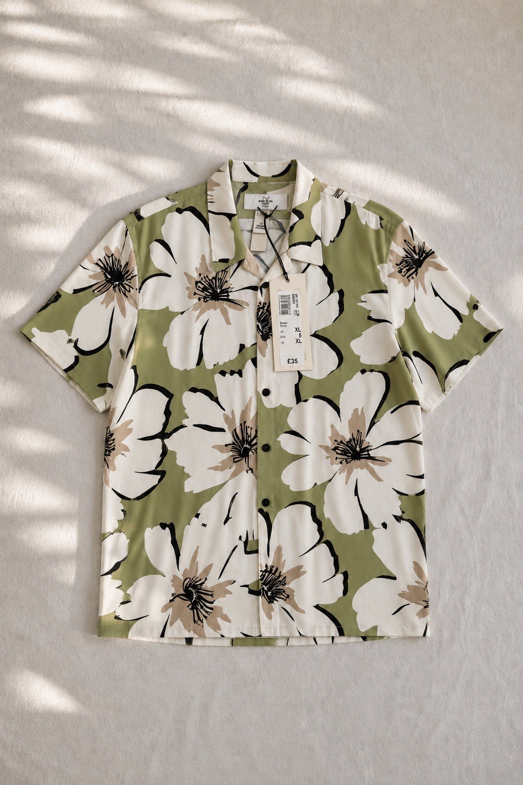 River Island Floral Short Sleeve Men’s Shirt XL Green Silky Feel NWT Deal