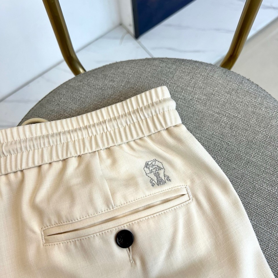 Brunello Cucinelli Men’s Classic Cotton Casual Breathable Trousers/Pants Beige