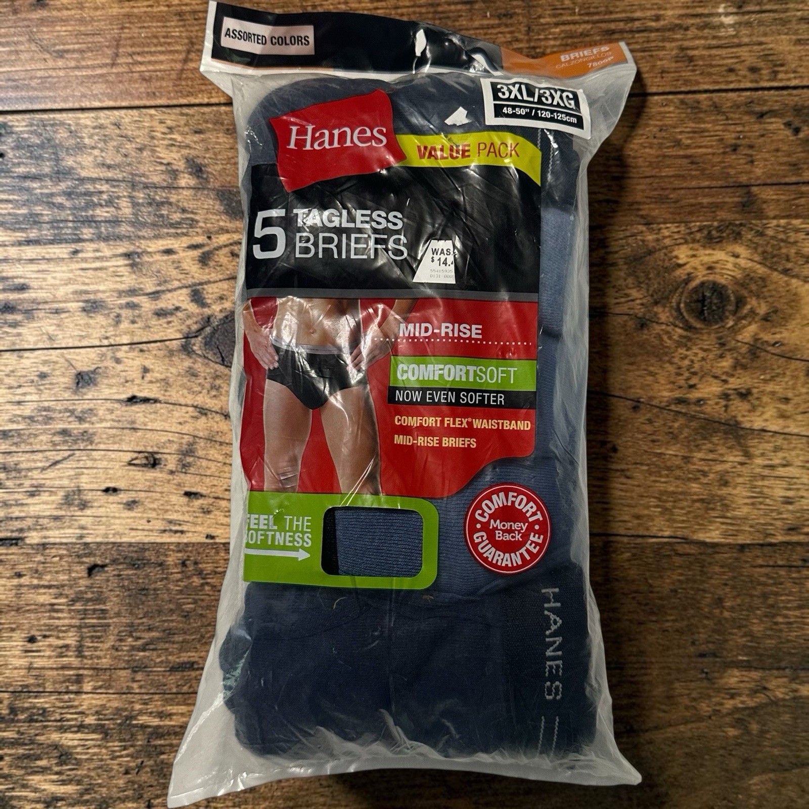 Hanes Men’s 5 Pack Tagless BRIEFS Mid-Rise Size 3XL 48-50 Blue 2014 Vietnam Soft