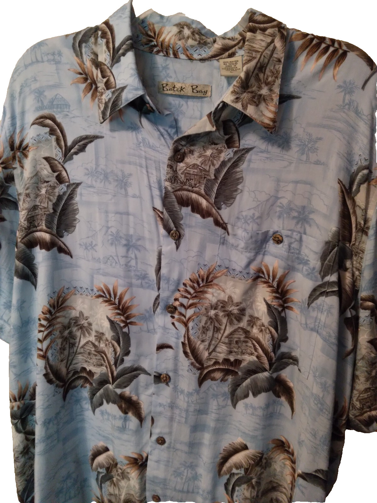 Batik Bay Hawaiian Shirt L Tropical Island Print Blue Travel Mens Vacation