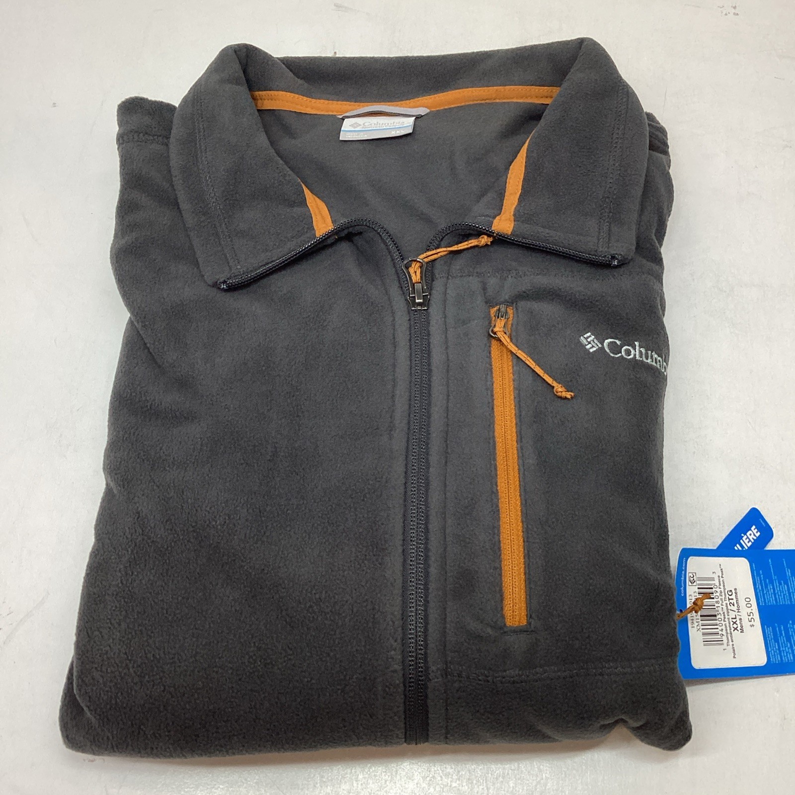 Columbia XM1507-013 Fast Trek Full Zip Fleece Jacket Men XXL Gray Orange