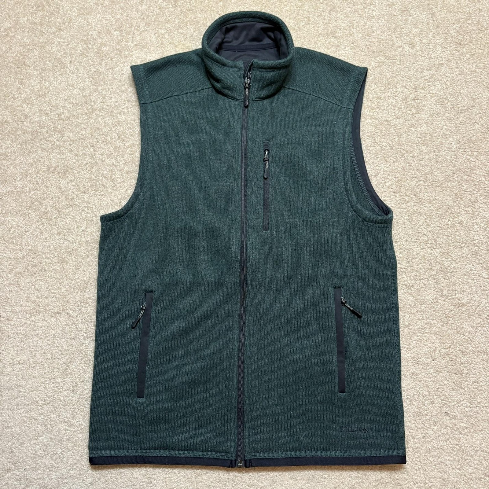 Filson Fleece Vest Mens Small Green Polartec Full Zip Lined Outdoor Spruce