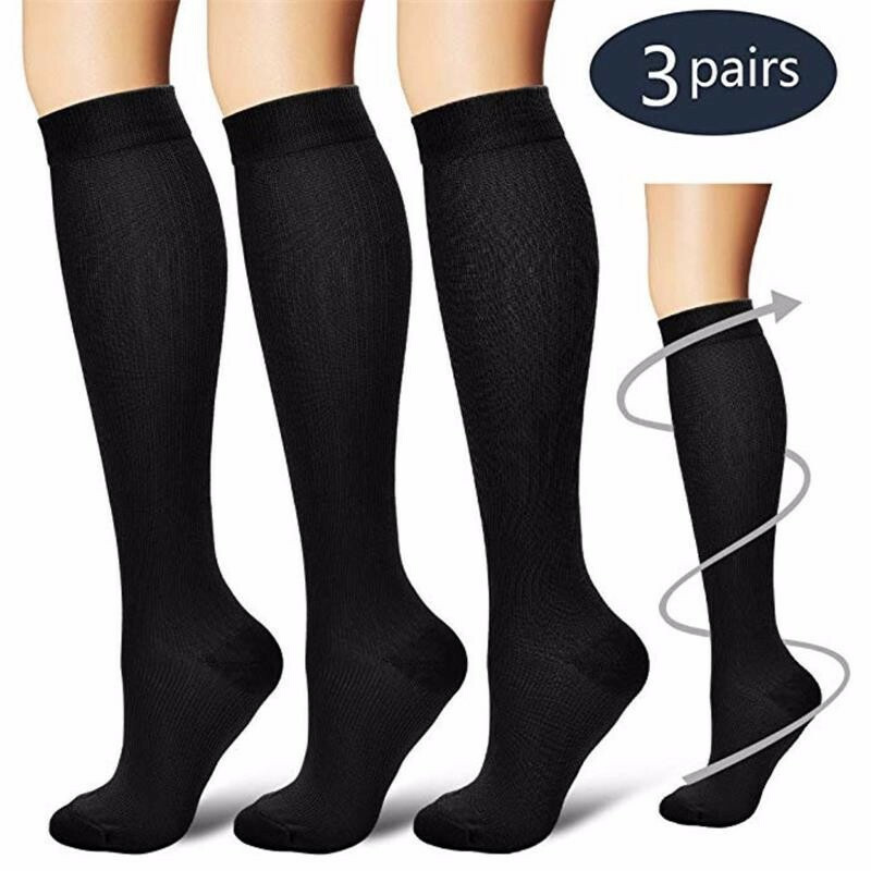 3 Pair -Support Women Firm Compression Hose Opaque Knee High Wide Calf Stockings