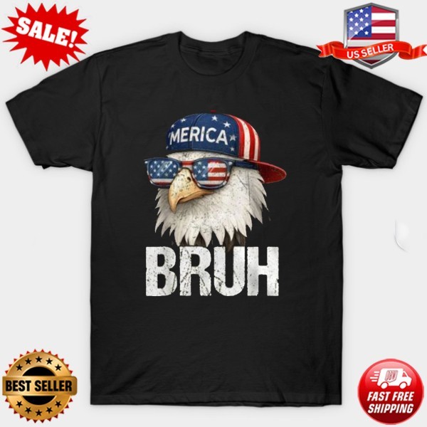 Retro Bruh Bald Eagle 4th of July T-Shirt S-3XL