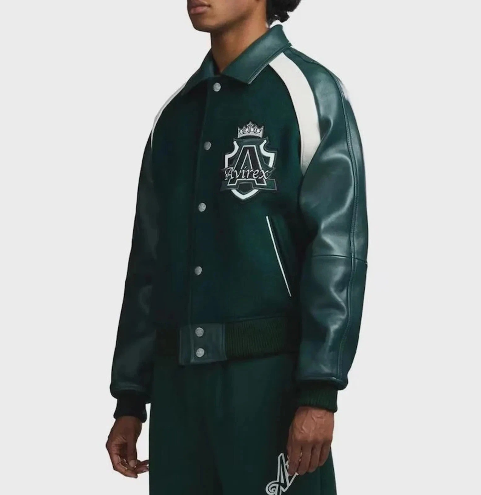 Men’s Avirex Wool Jacket With Real Leather Sleeves Varsity Bikers Flight Jacket