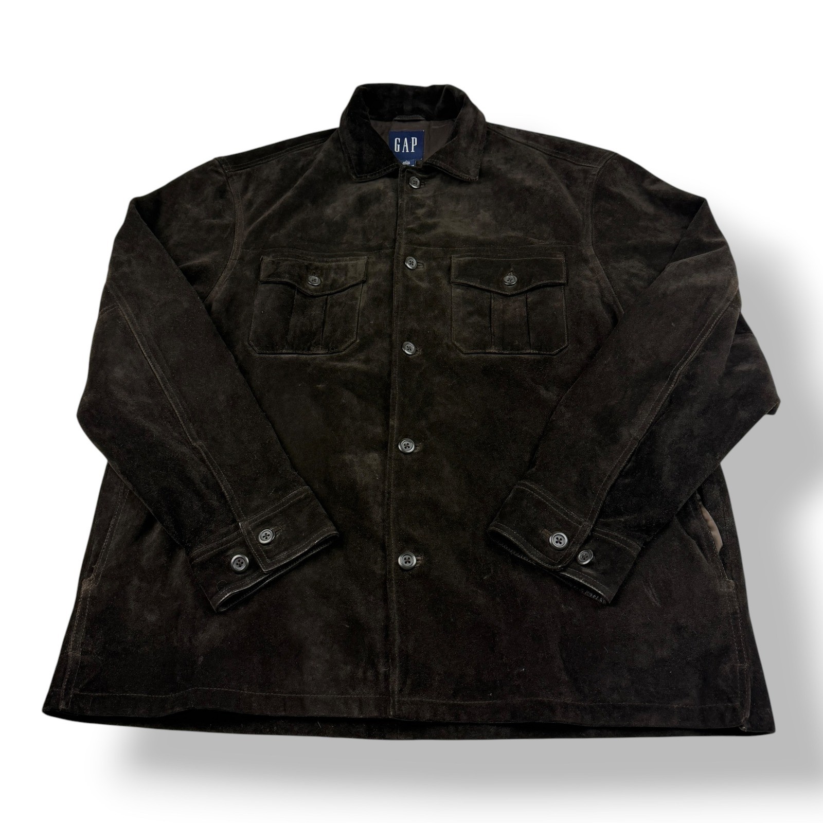 GAP Mens Chocolate Brown Genuine Suede Leather Chore Jacket Coat Large RN54023