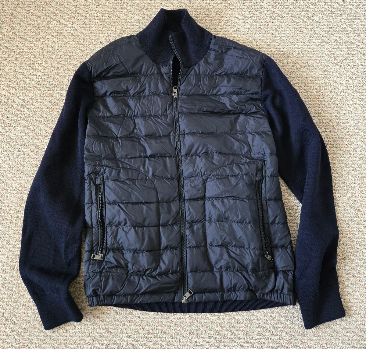 Moncler Maglione Tricot Cardigan Down Knit Puffer Jacket Navy Blue Mens XL
