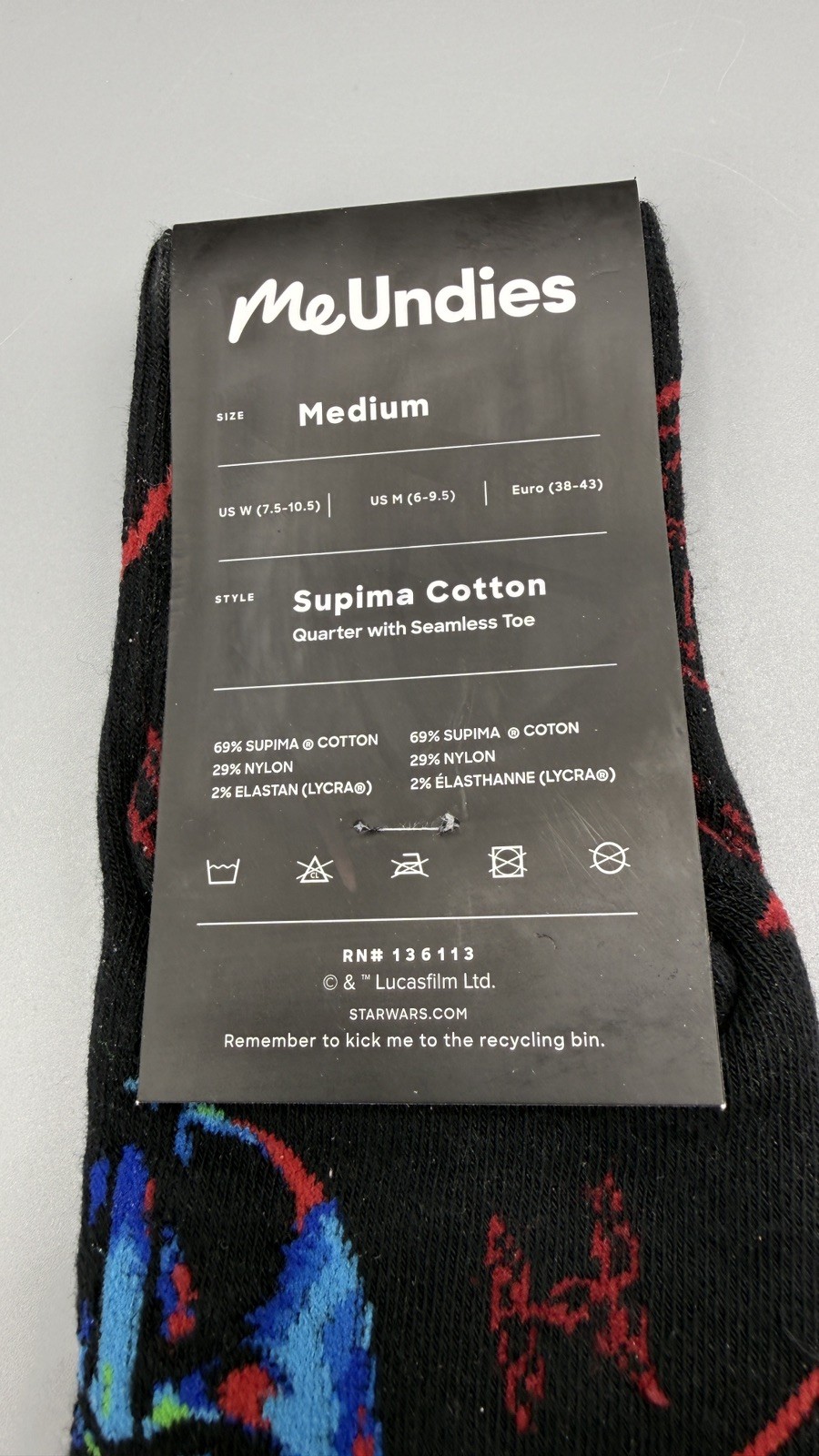 Me Undies × STAR WARS Darth Vade CREW SOCKS Soft Cotton Flat toe seam UNISEX