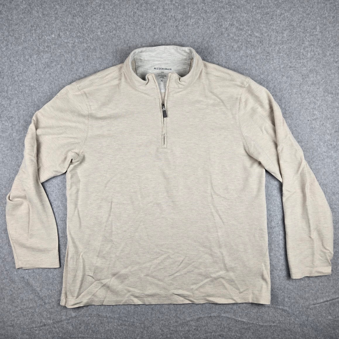 Mizzen Main ProFlex Quarter Zip Pullover Mens Large Tan Oatmeal Heather Stretch