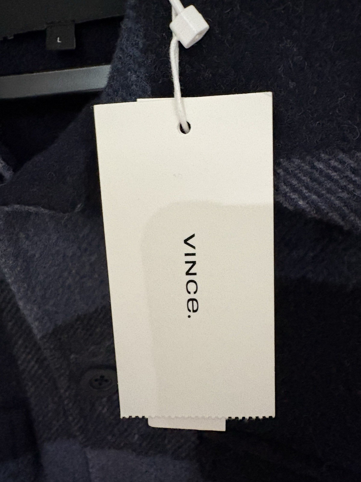 Vince Wool Shirt Jacket Mens L Blue Black Plaid Italian Fabric NWT Heavyweight