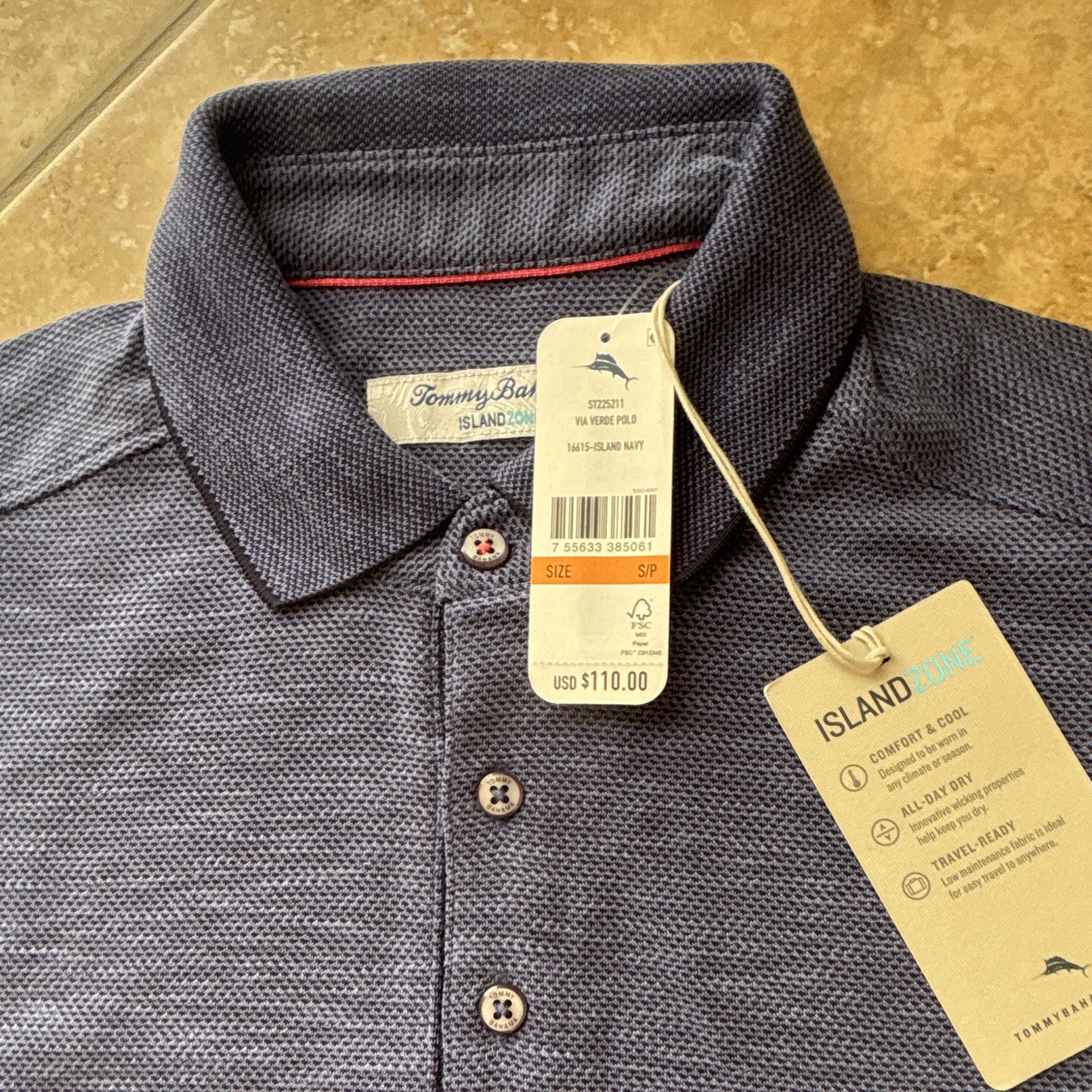 Tommy Bahama Island Zone Navy Solid Knit Polo Shirt Short Sleeve Easy Care S/P