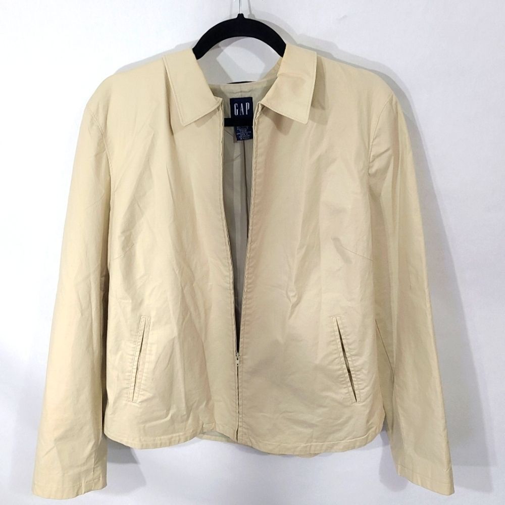 Gap Khaki Jacket Size Large L Full Zip Cream Utility Jacket Rn 54023