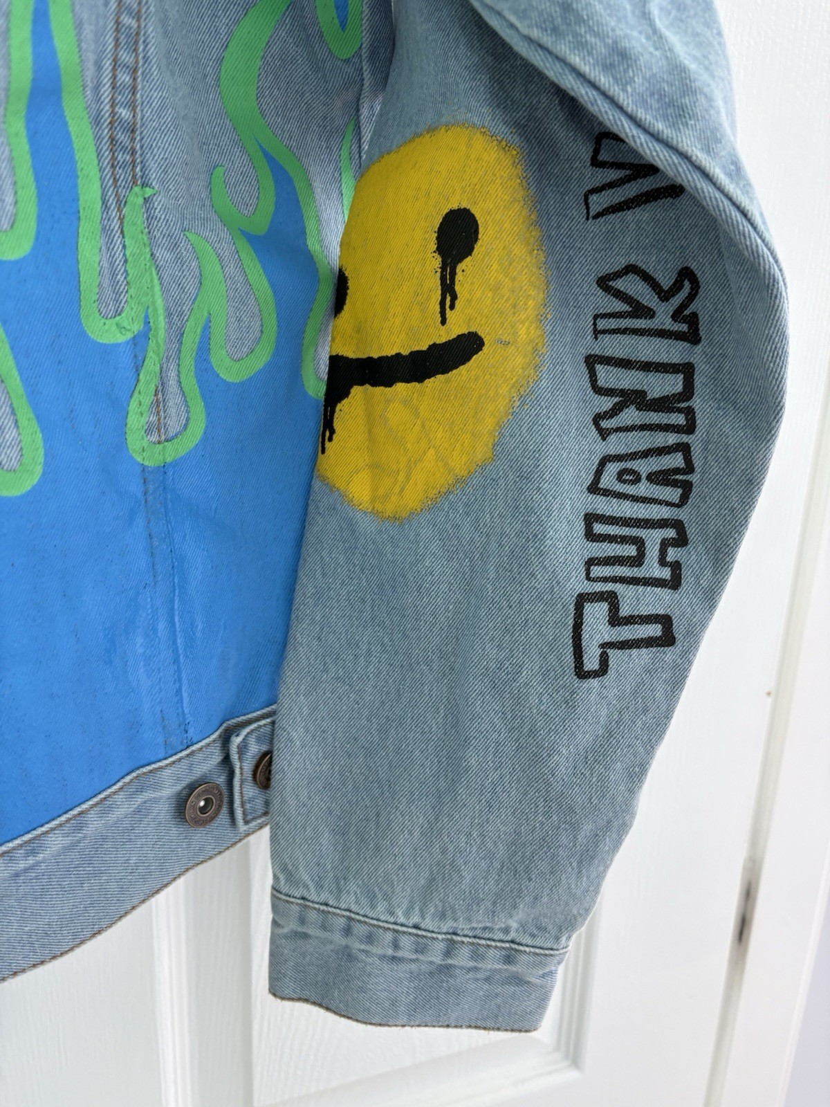 Brooklyn Cloth Men’s Blue Graphic Painted Jean Jacket Trucker Style Size M