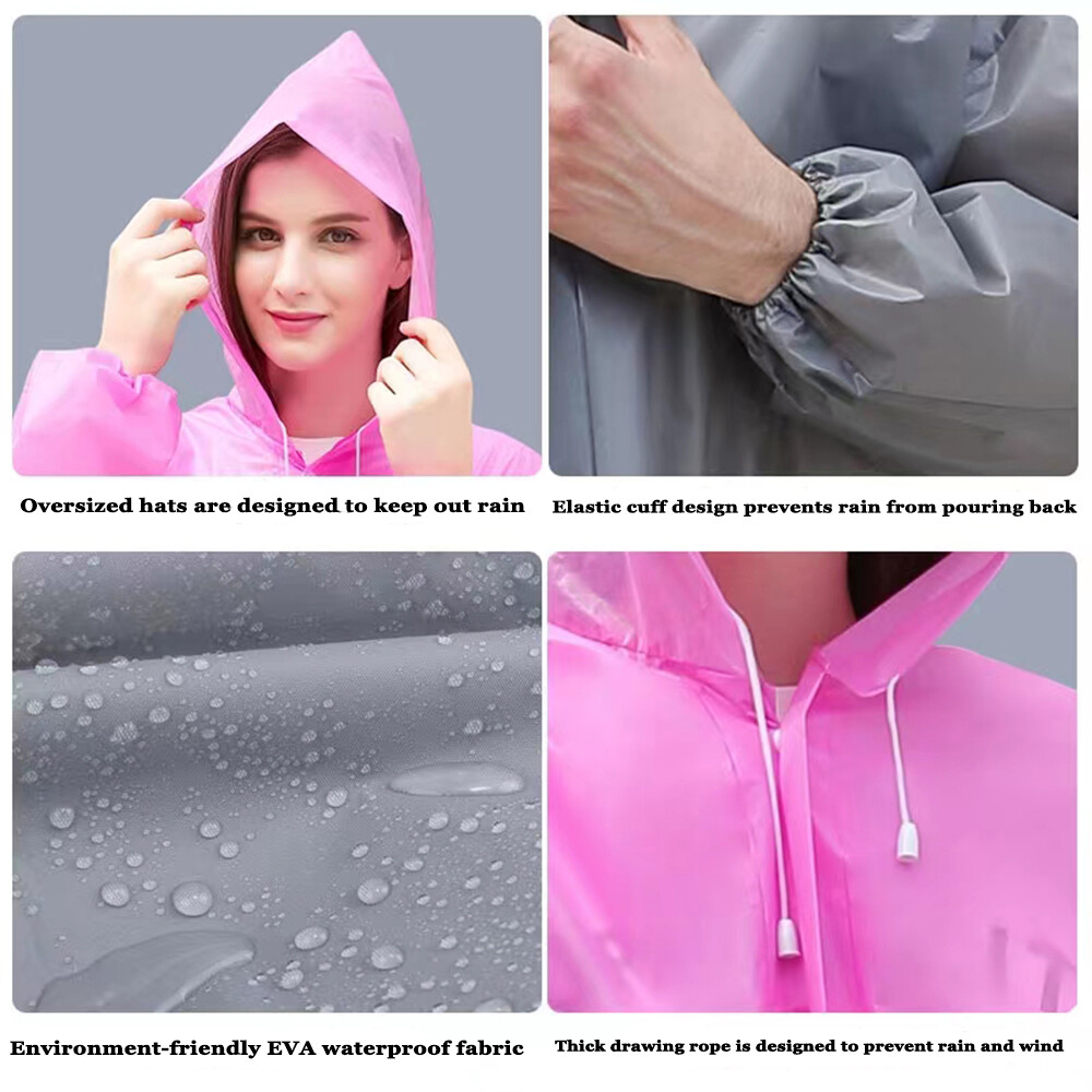 Unisex Adult Waterproof Raincoat Rain Coat Hooded Jacket Poncho Rainwear Camping