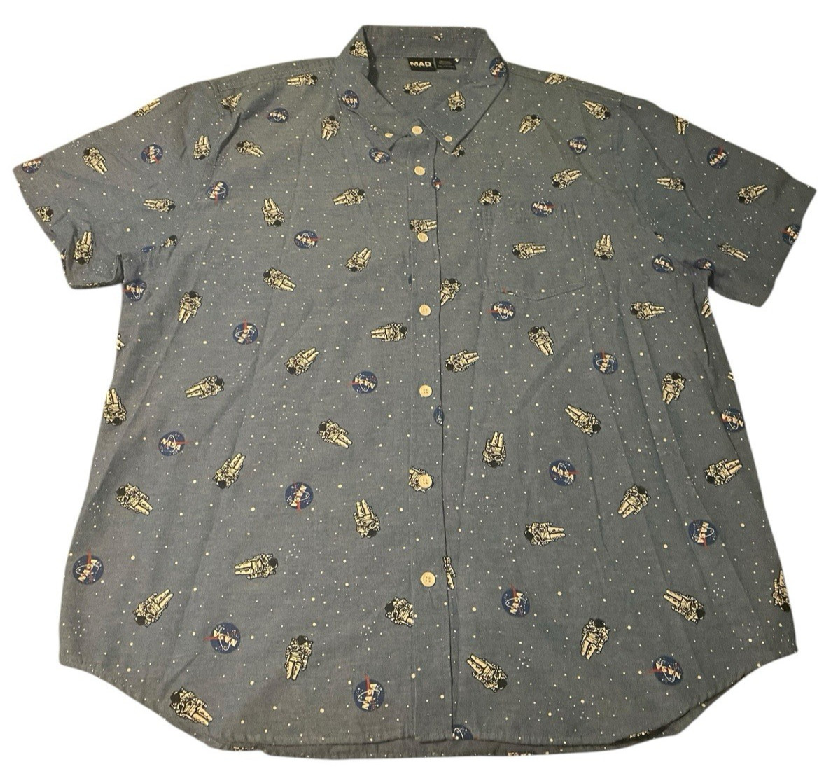 NASA Button-Down Shirt Men’s XXL Blue All Over Print Astronaut Logo