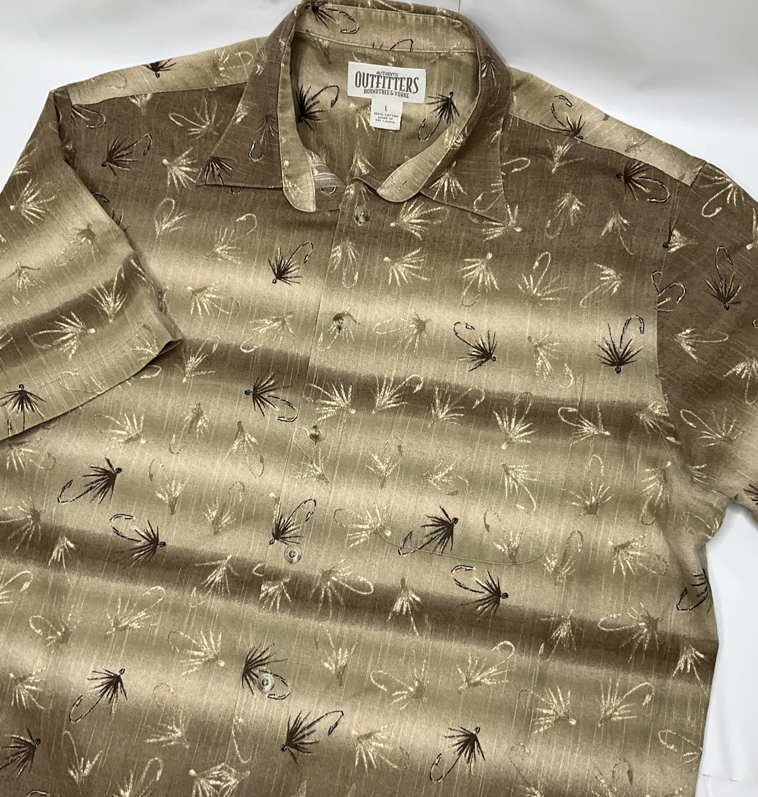Roundtree Yorke Outfitters Shirt Men Sz Large Camp Button Front Fish Hook Cotton