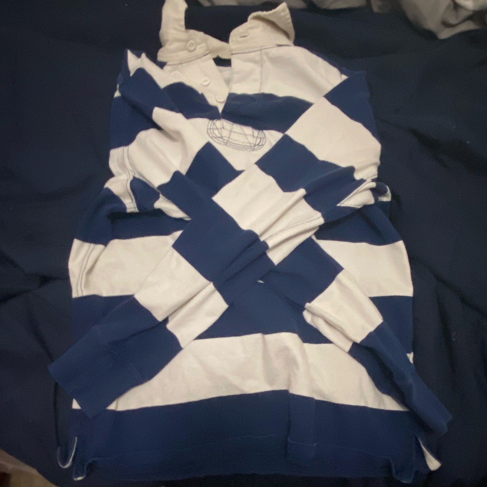 Polo Ralph Lauren Big Pony Men’s M Blue/White Striped Rugby Long Sleeve Polo