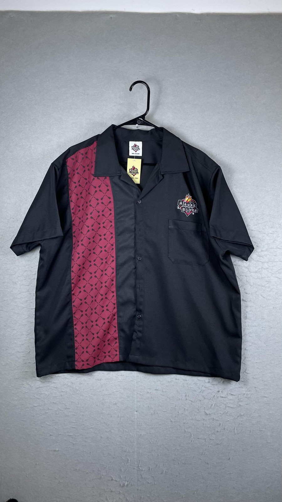 House Of Blues Shirt Mens Medium Black Guitar Argyle Bowler Short Sleeve Button
