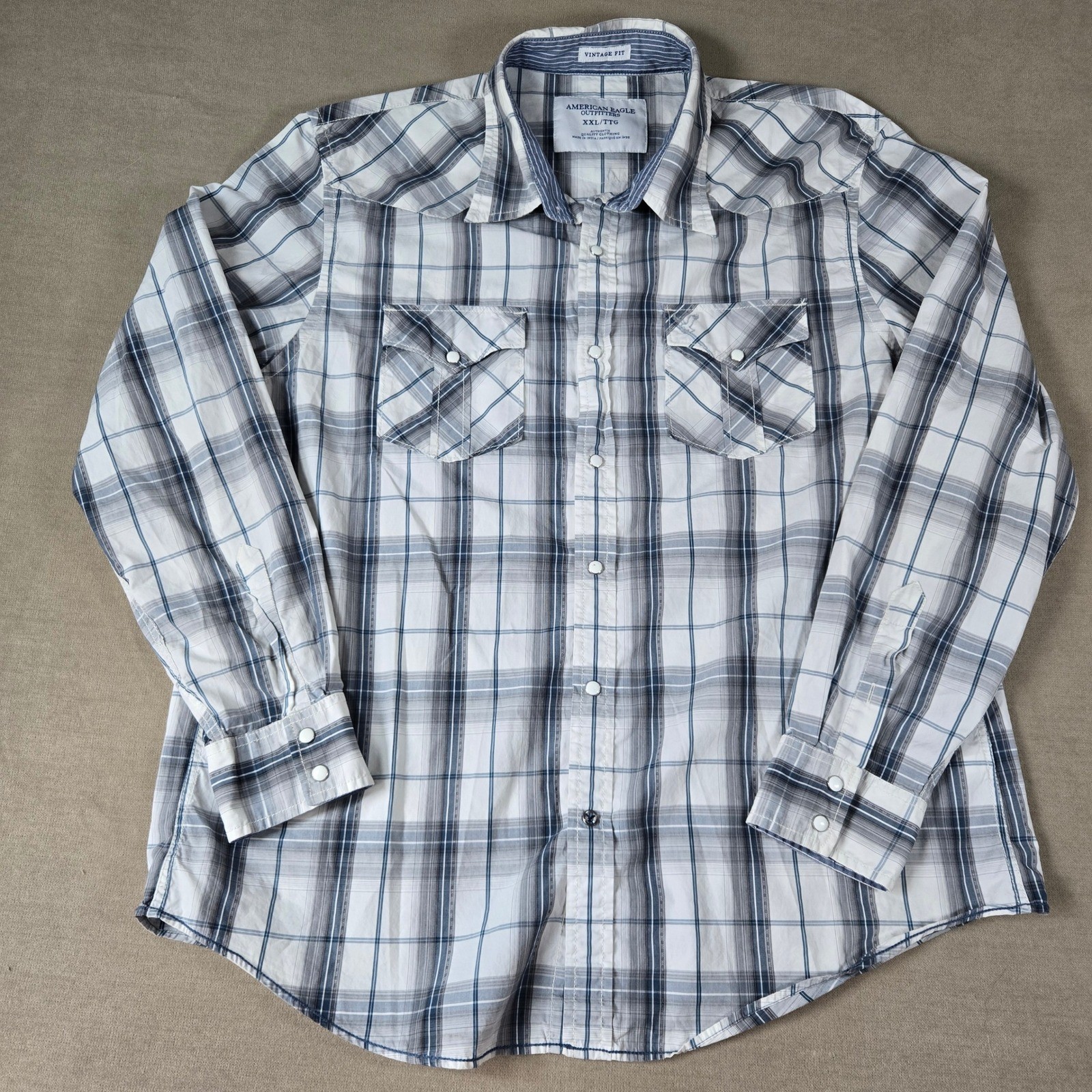 American Eagle Outfitters XXL Plaid Western Shirt Long Sleeve Pearl Snap Pockets