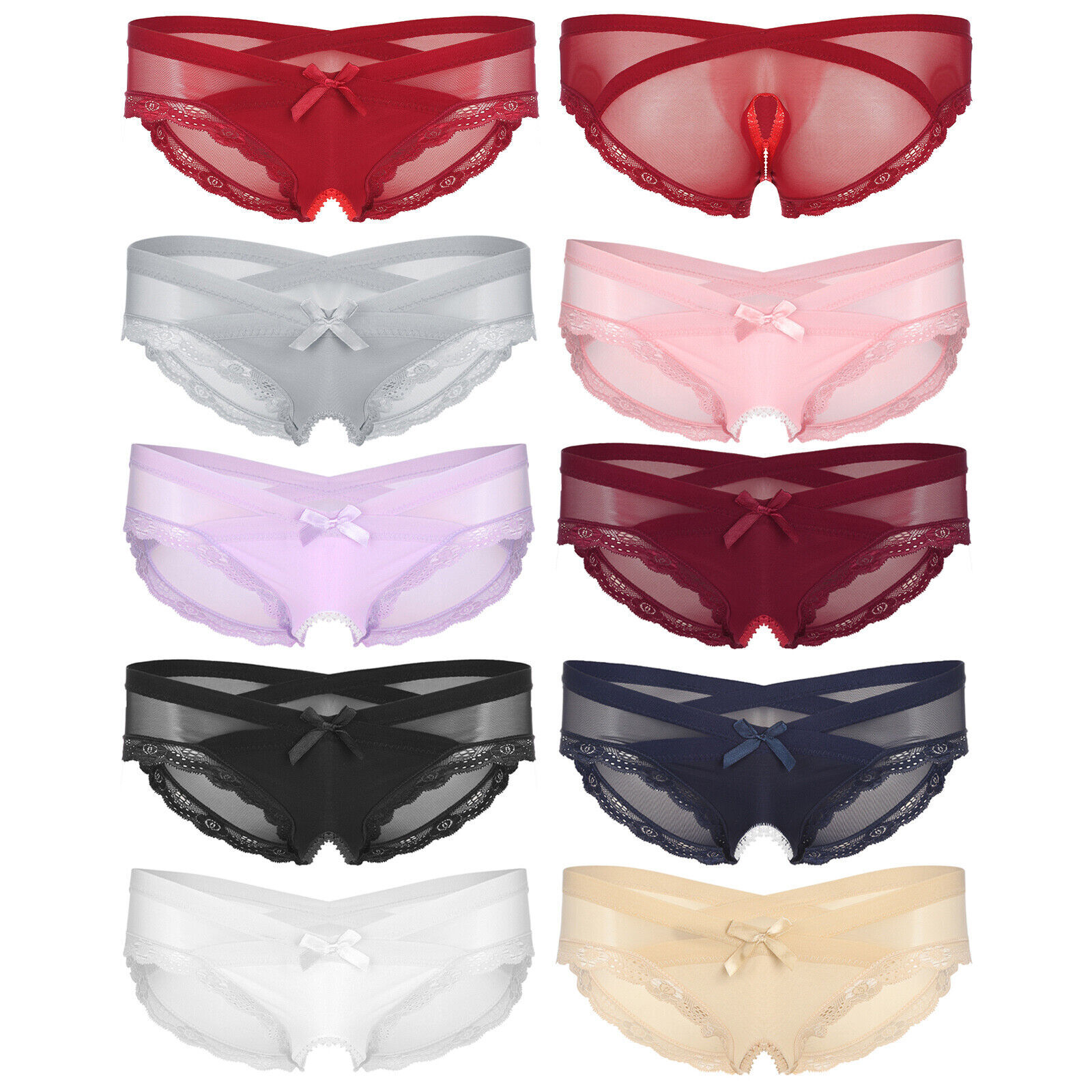 Mens Satin Mesh Sexy Bikini Briefs Sissy Crossdresser Thongs Panties Underwear