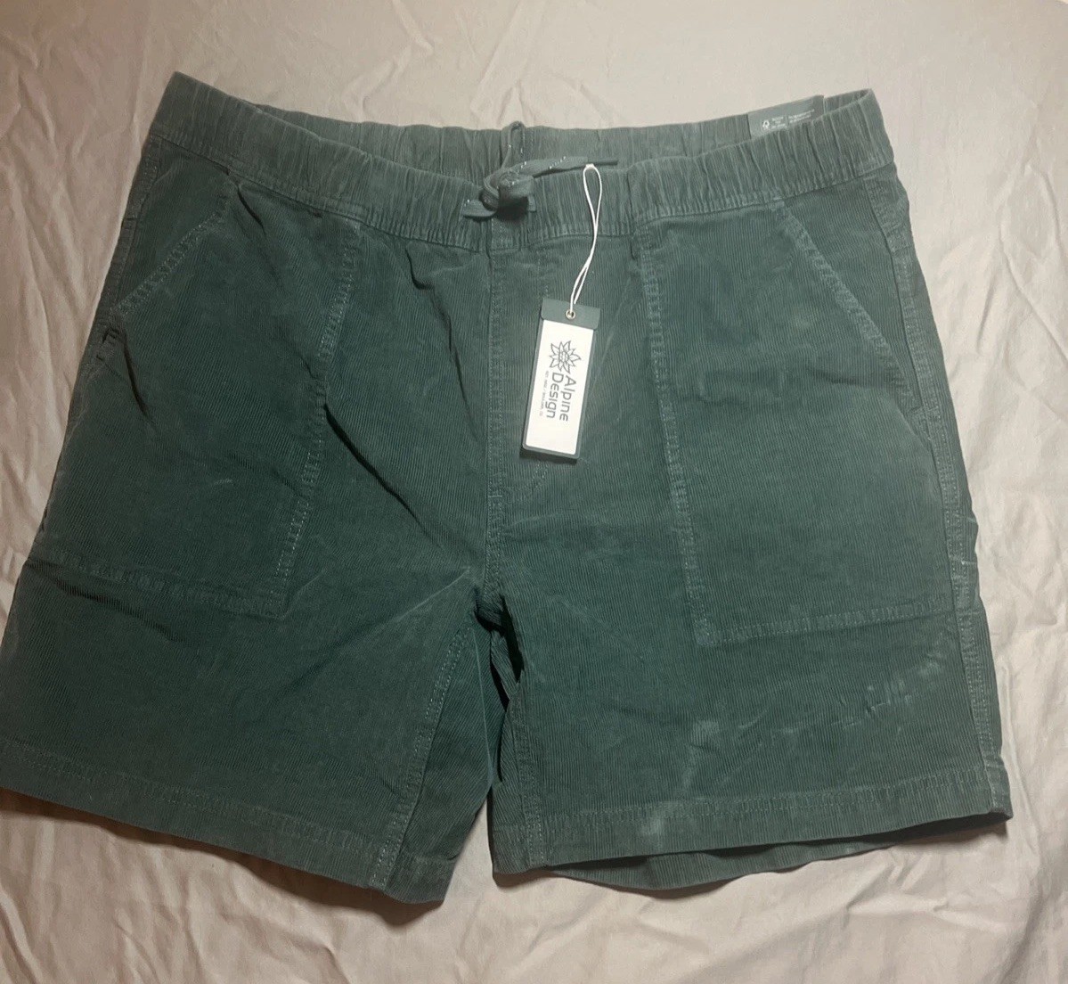 Alpine Design Hiking Shorts Men XL green Corduroy elastic waist 7’ …1