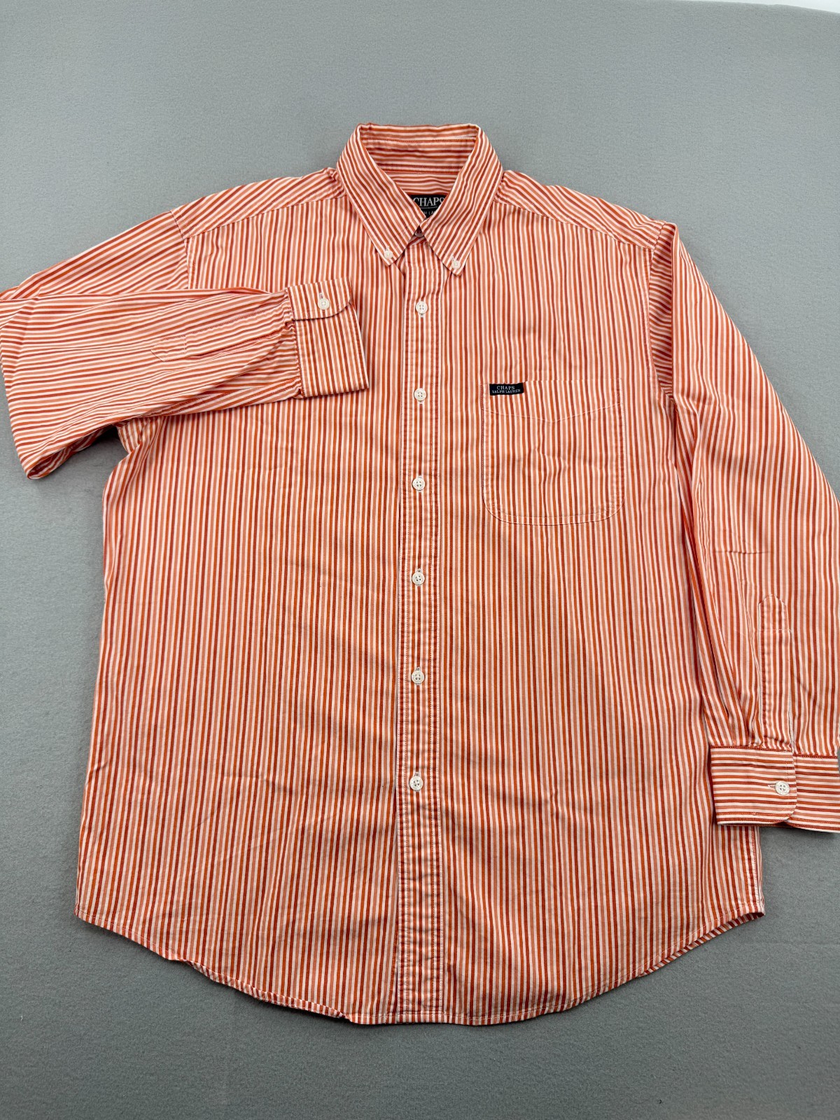 Vintage Chaps Ralph Lauren Long Sleeve Button Down Men’s M Orange Stripe Preppy