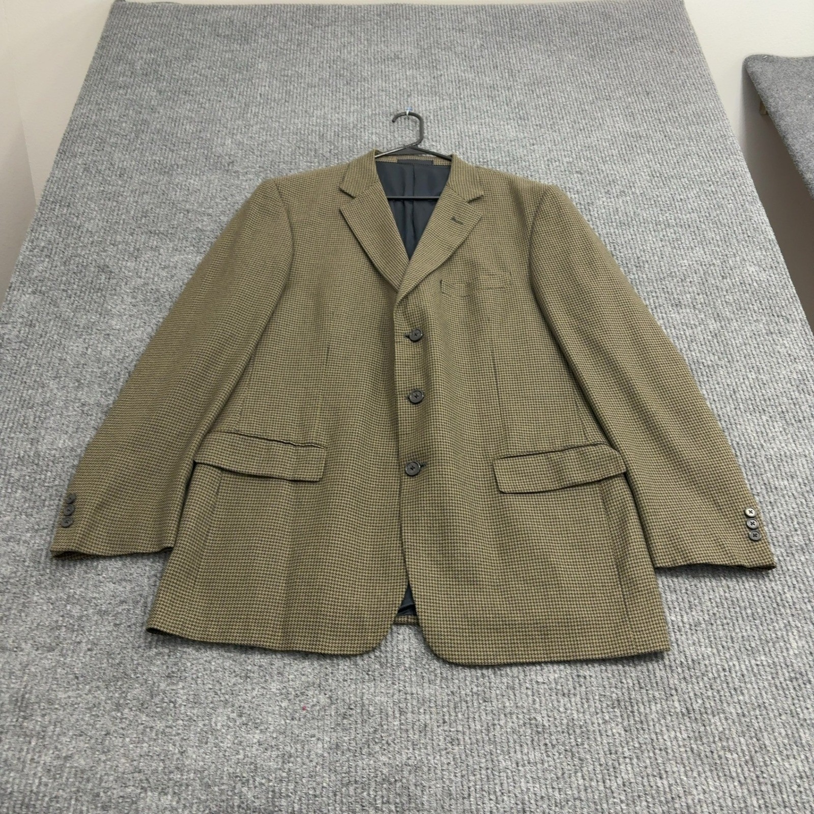 Tallia Blazer Mens 44 L Tan Silk Wool Houndstooth 3 Button Sport Coat Classic