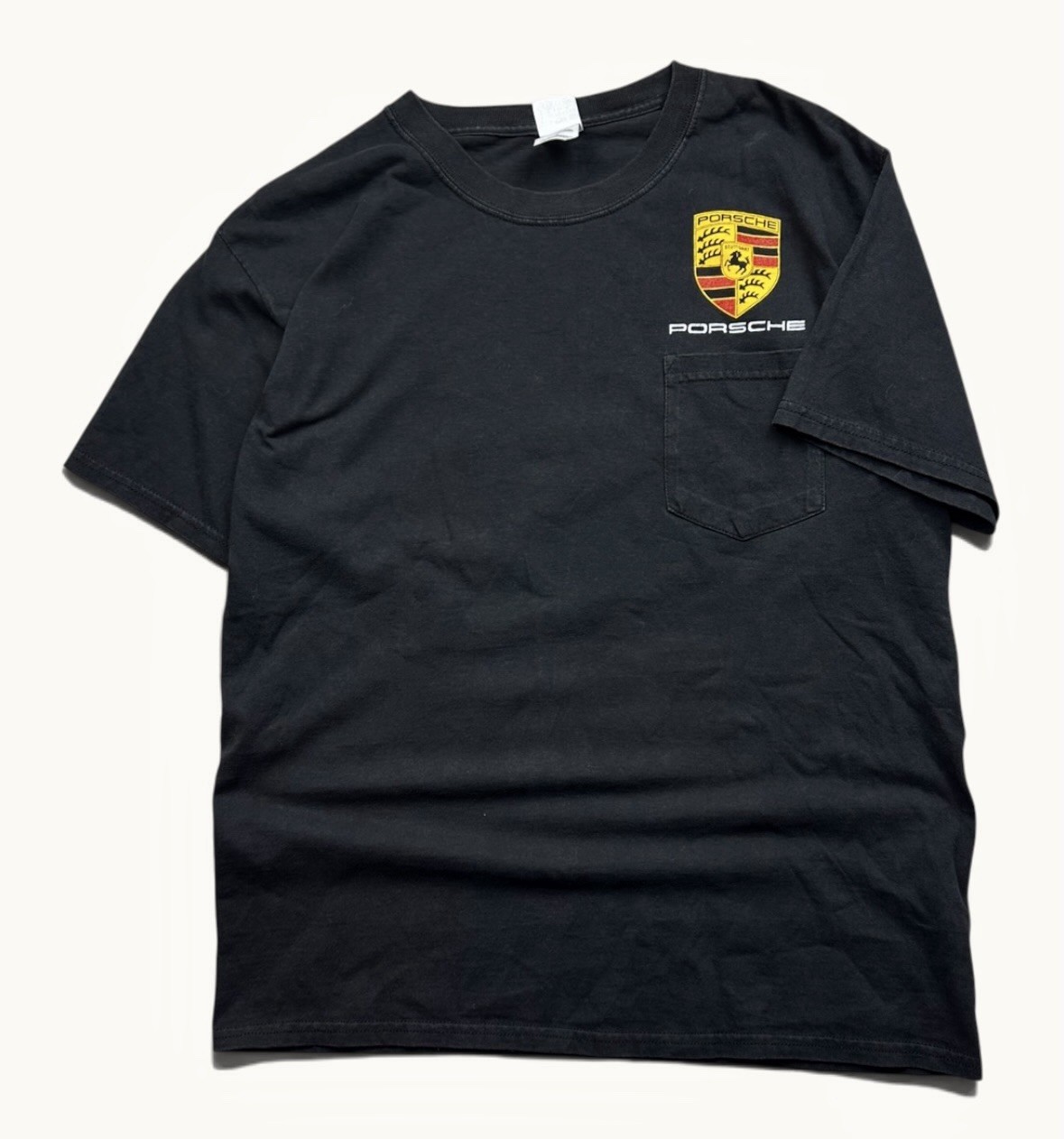 Vintage Men’s Porsche Car Graphic Print Pocket Shirt 90s Sz L Black Racing